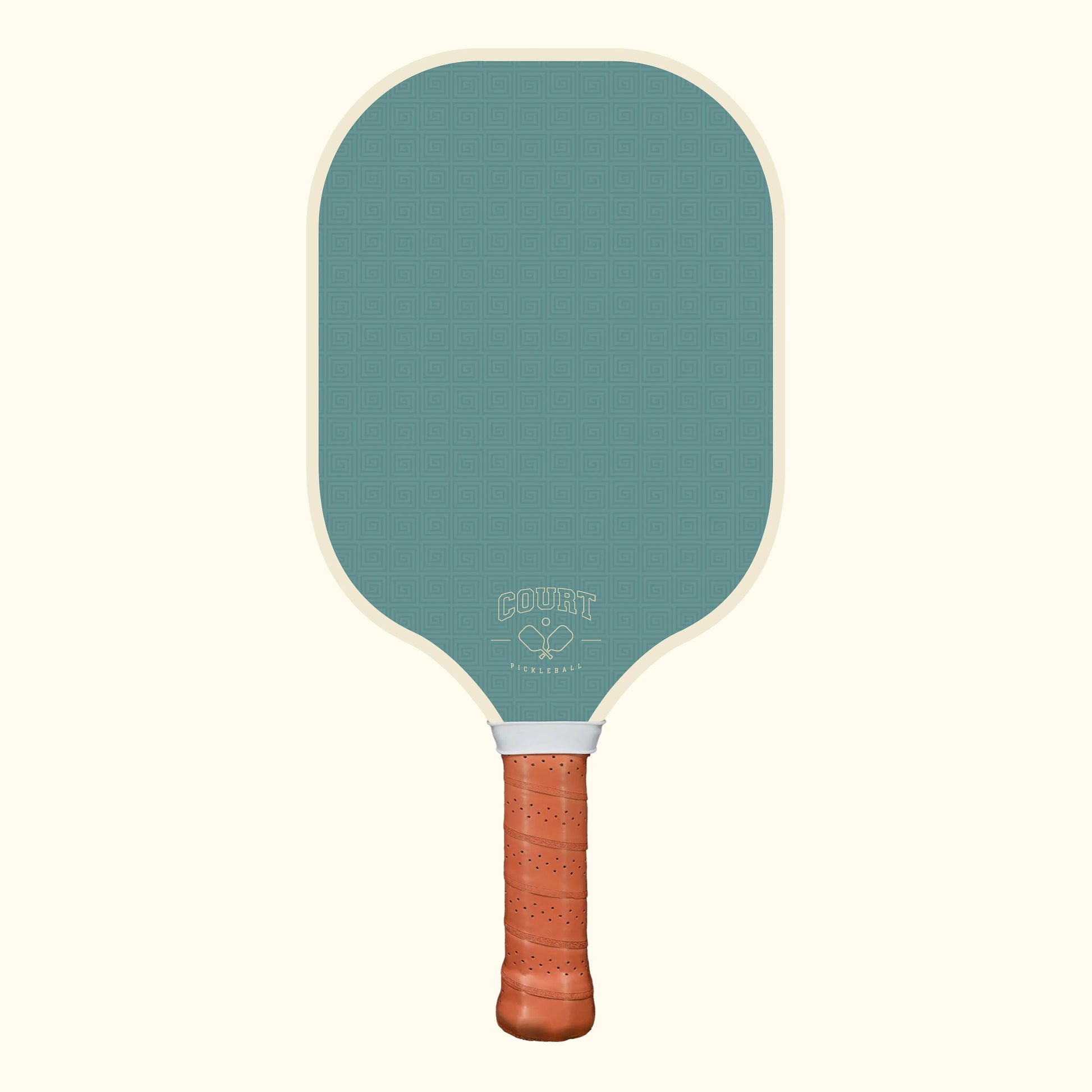 back of jade mountain carbon fiber pickleball paddle with brown leather grip